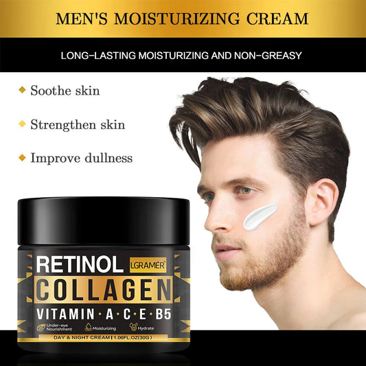 Crema facial con colágeno y retinol para hombres.
