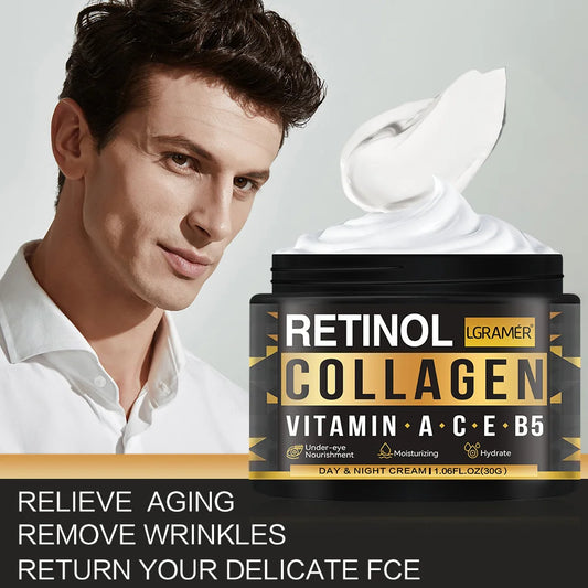 Crema facial con colágeno y retinol para hombres.